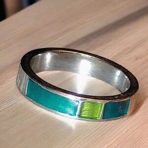 Avon Silver Ring with Teal and Lime Accents